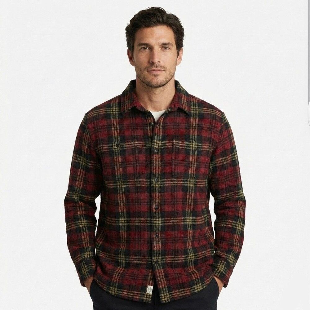 Woolrich Men's Organic Cotton Waffle Knit Flannel Shirt - Size XL